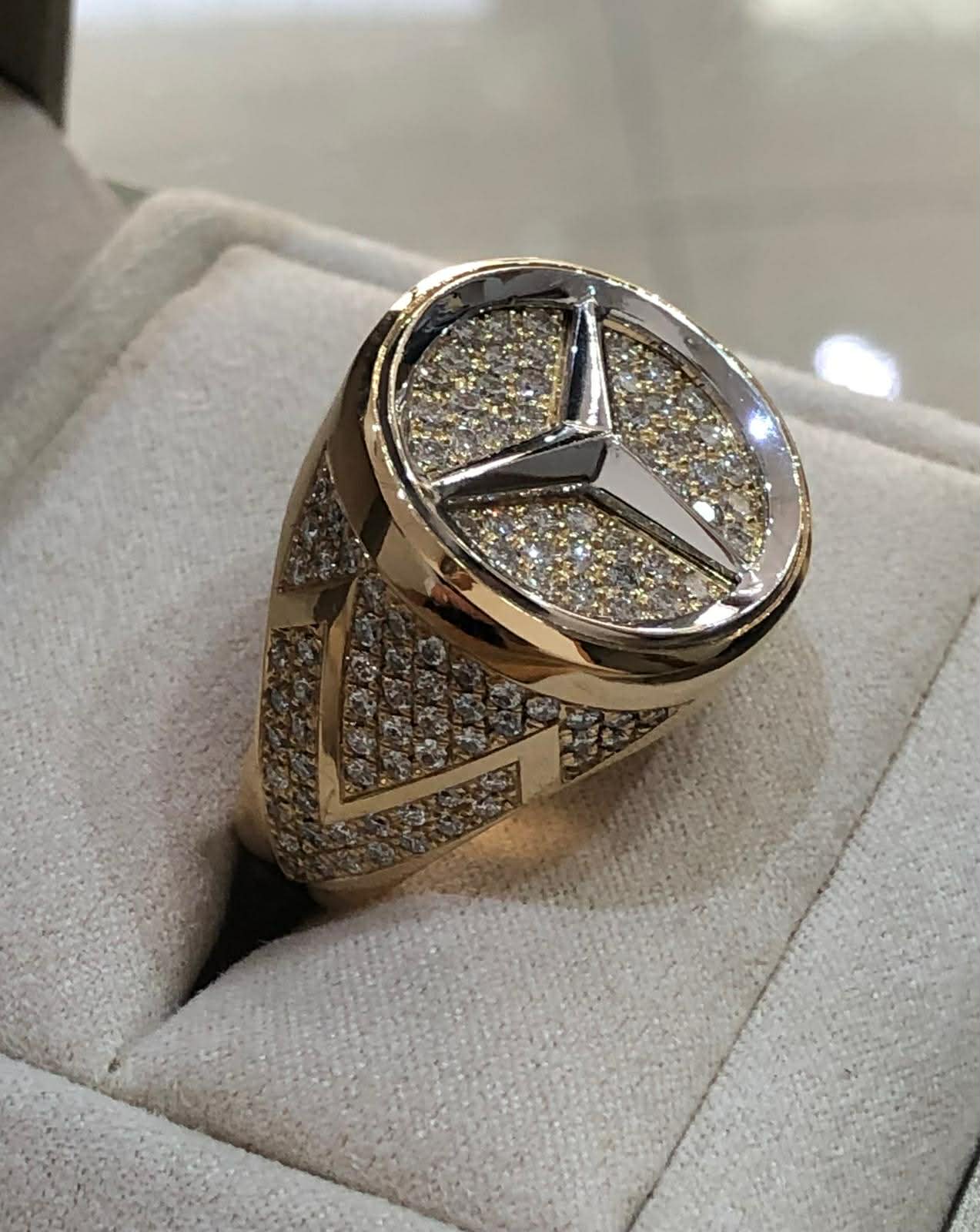 Custom diamond pavé Mercedes ring